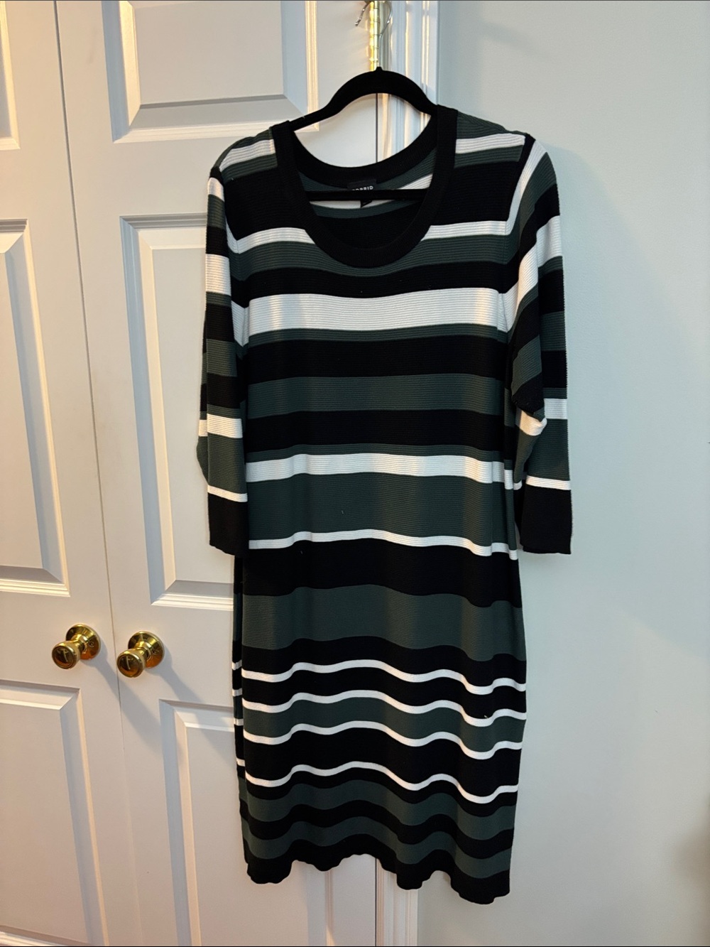 torrid Size 3/See chart, White Black& Green Striped Midi Dress & 3/4 Sleeves